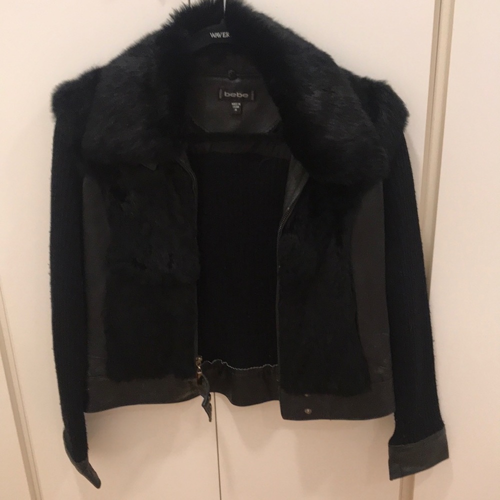 Rabbit fur trimmed jacket